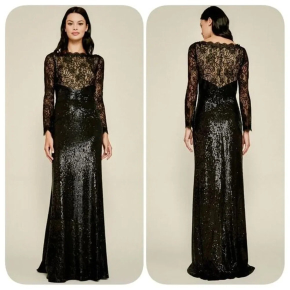 TADASHI Shoji AQUILA LACE SEQUIN GOWN - Picture 1 of 15
